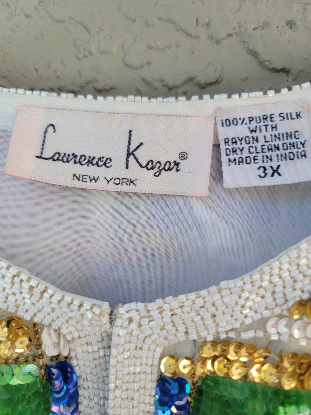 Vintage 80s Laurence Kazar 3X Silk Multicolor Sequin Beaded Jacket Dolly chic - Picture 2 of 15